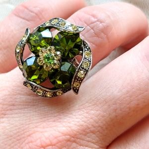 Fun Vintage Green Flower Adjustable Cocktail Ring Costume Jewelry champa…